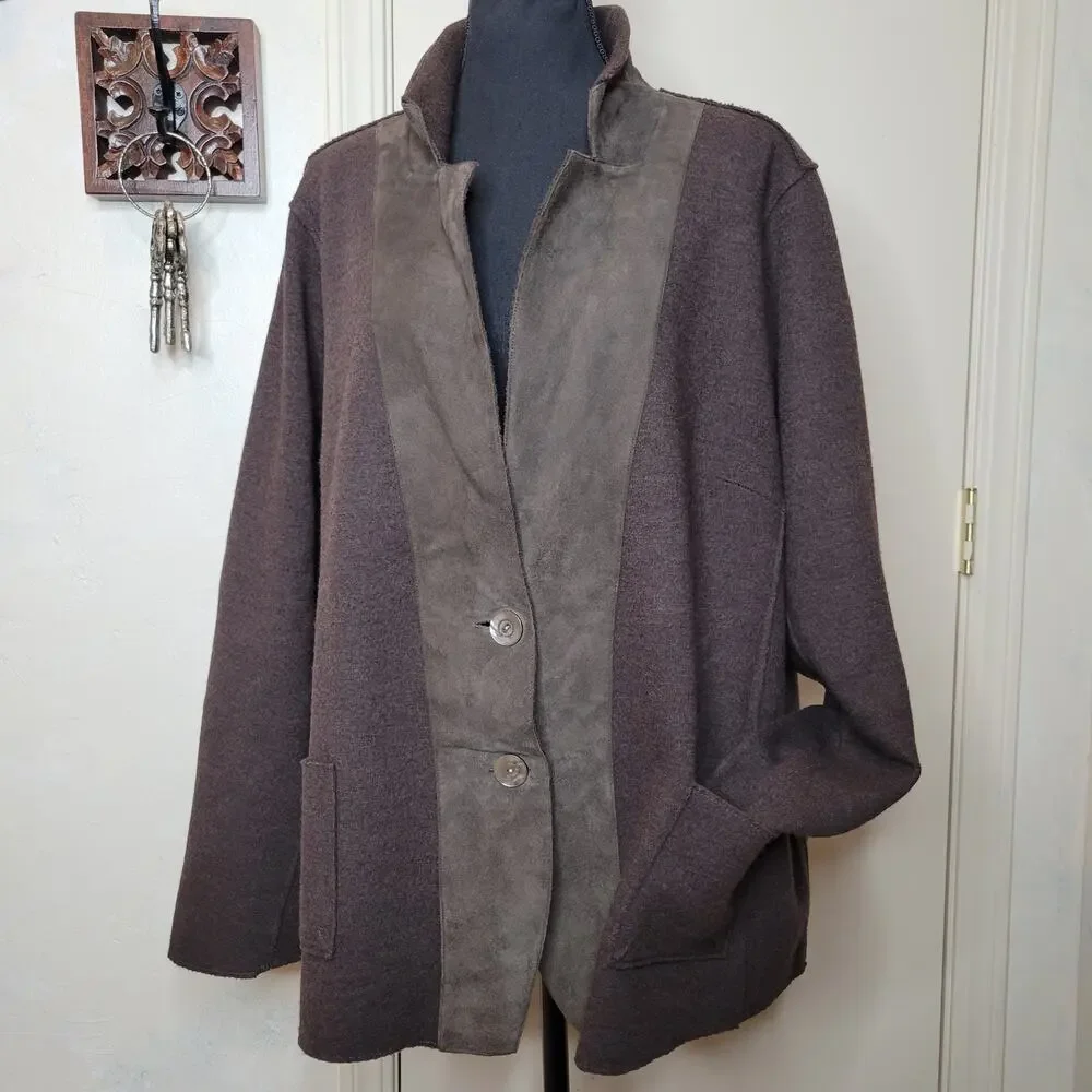 EILEEN FISHER Women Lamb Suede Merino Wool Felted Knit Blazer Jacket Shacket✨️2X